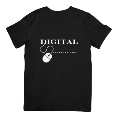 Black t-shirt with white company logo