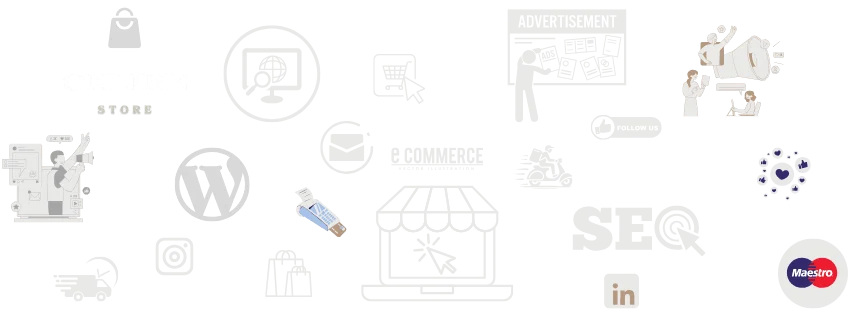 website banner with digital marketing icons and logos